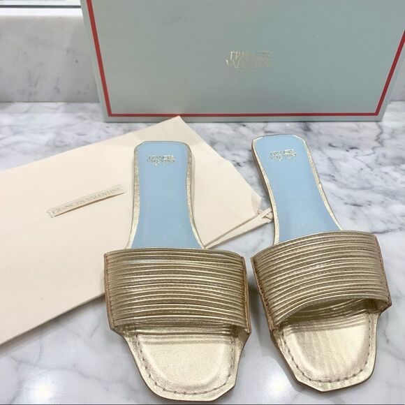 NEW✨ Frances Valentine Strappy Gold Slides Sandals - Picture 6 of 8